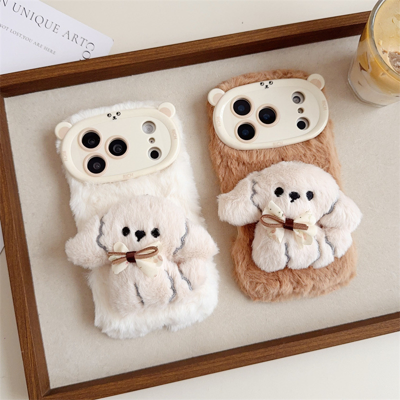 3D Cartoon Bowknot Puppy Warm  - đánh giá và giá Apple Iphone 15 Pro Max