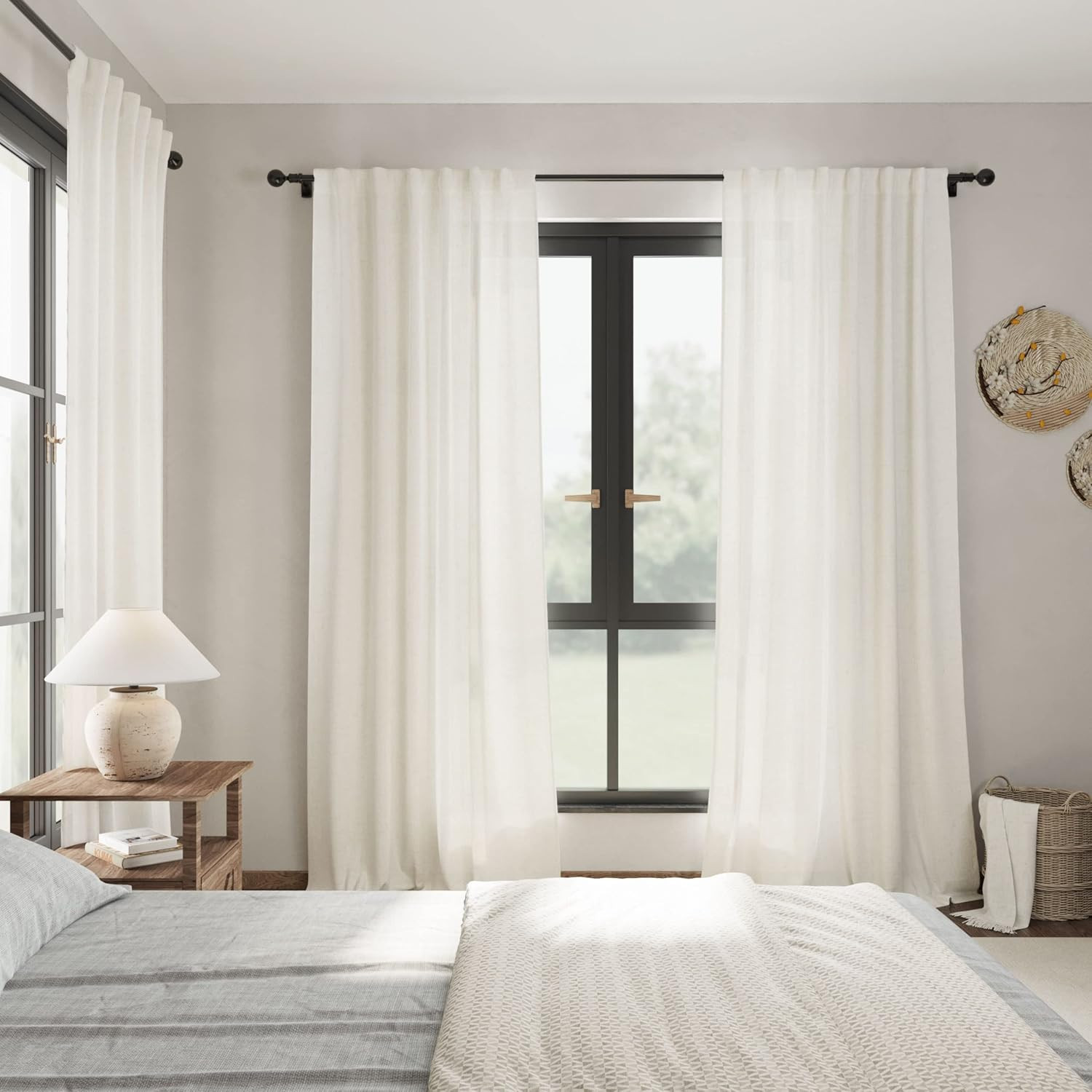 Cream Linen Back Tab Curtains  - đánh giá và giá Privacy Filter 2Pack
